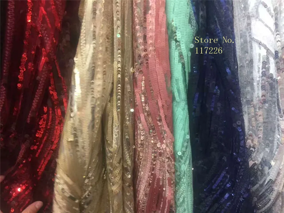 

on Sale African Lace Fabric with shinny fashionable sequins French glitter net Lace Fabric for wedding dress