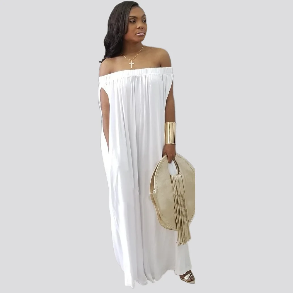 2019 Fashion Summer Casual Ladies Loosed Jumpsuits Sexy Off Shoulder Slash Neck Long Outfit Sleeveless Overalls Women StreetWear