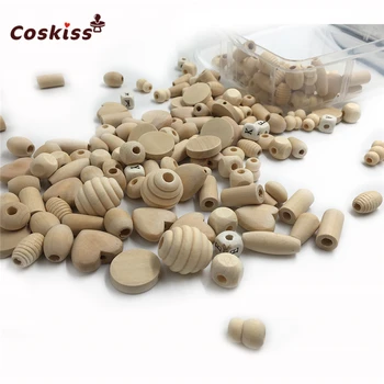 

240pcs Unfinished Eco-friendly Block Wood Wooden Beads DIY Pacifier Clip 12 Style Natural Wood Organic Baby Teether Accessories