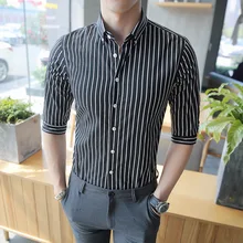 Для Мужчин's Рубашка в полоску хлопковое платье рубашки мужской высокое качество три четверти Slim Fit Бизнес Smart Повседневное ткань плюс Размеры 4XL CS55