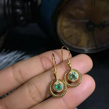 

SHILOVEM 925 sterling silver Natural Emerald drop earring fine Jewelry women wedding wholesale 3.5*3.5mm jce3.53.508agml