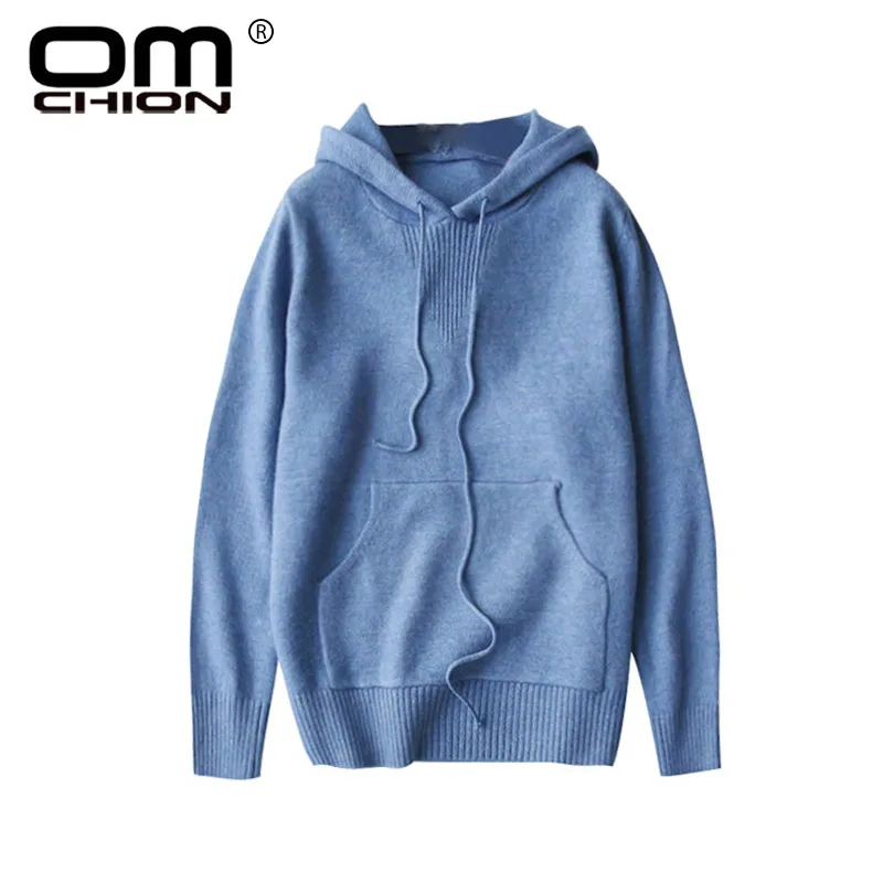 OMCHION Pull Femme 2018 Korean Solid Hooded Sweater Women Casual Loose Pocket Female Pullover Autumn Winter Jumper LMM44 | Женская