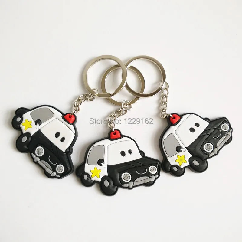

3pcs/lot Cute PVC Cop Car Keychain for Party Favor Creative Cartoon Key Ring Key holdee for gift free shipping