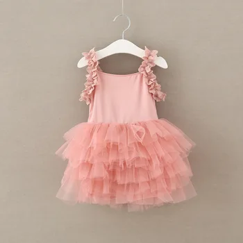 

2017 new Girls Ruffles Sleeves Tutu Dress Pink Puffy Strapless Dresses Girls Summer Holiday Boutique Costume Patchwork Ball Gown