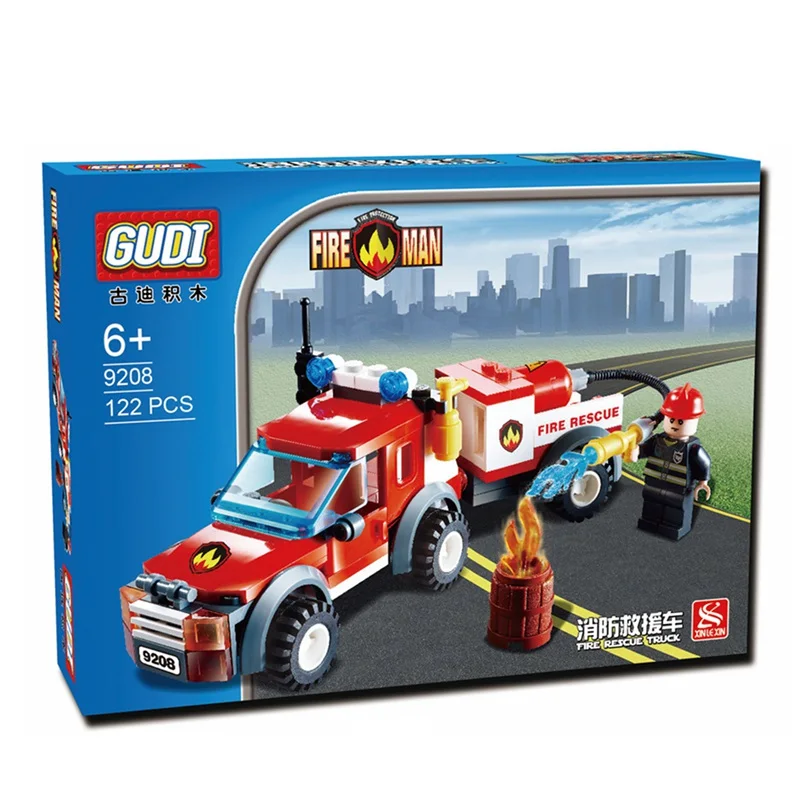 GUDI-City-Off-Road-Fire-Rescue-Car-without-Box-122-Pcs-Mini-Bricks-Single-Sale-Building