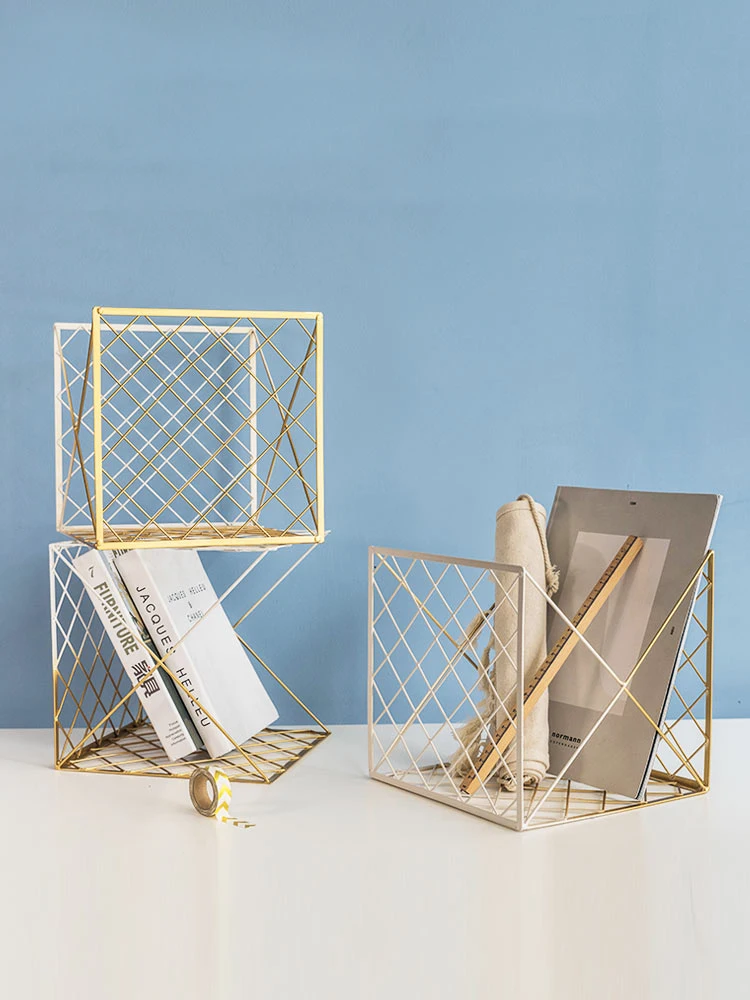 الذهبي الأبيض المعادن الكتب مجلة القرطاسية مربع مخزن عرض تصميم حامل كشك الكتب طالب مكتب رف الأحذية الحديثة الهندسة