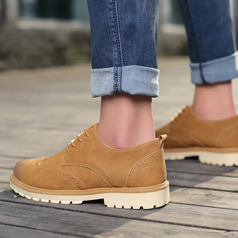 

RYAMAG Pu Leather New EVA Brogue Shoes Man Platform Oxfords British Style Creepers Cut-Outs Flat Casual Men Shoes 3 Colors
