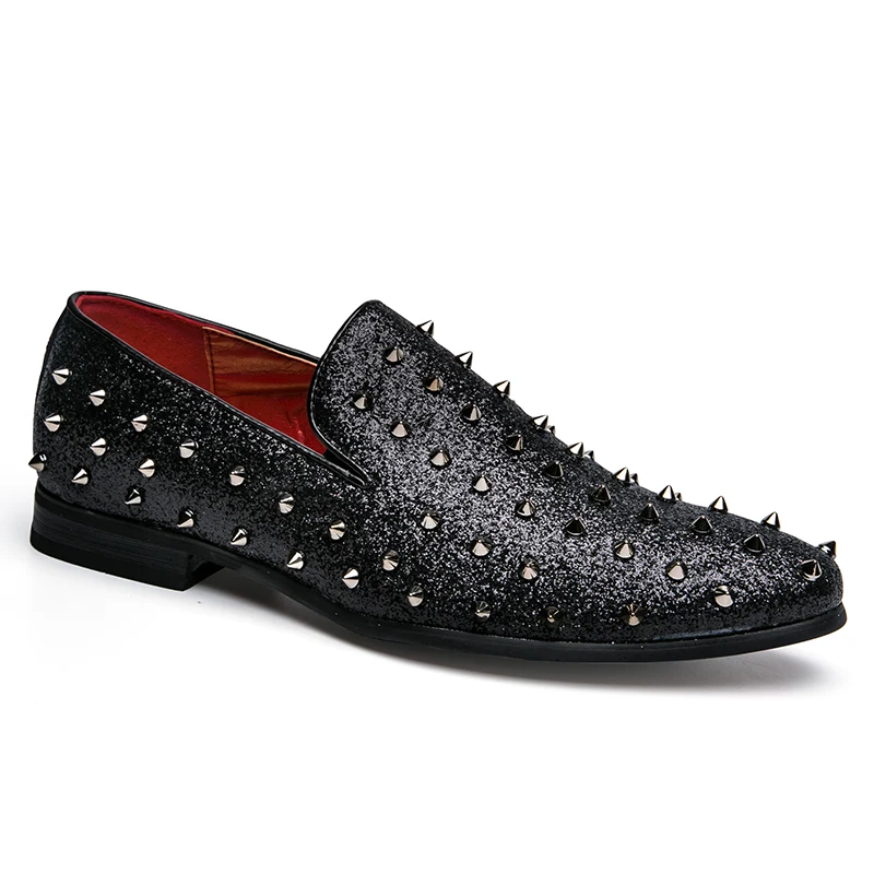 men's spike dress shoes italian silver gold slip on rhinestone loafers 2017 luxury brand unique cool male studded footwear flats (35)