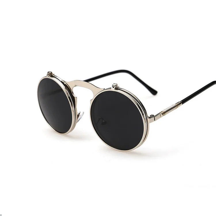 Винтажные Круглые Солнцезащитные очки для мужчин и женщин, фирменный дизайн, Стим панк Покрытие, круглые ретро солнцезащитные очки, мужские металлические солнцезащитные очки для женщин - Цвет линз: SilverGray