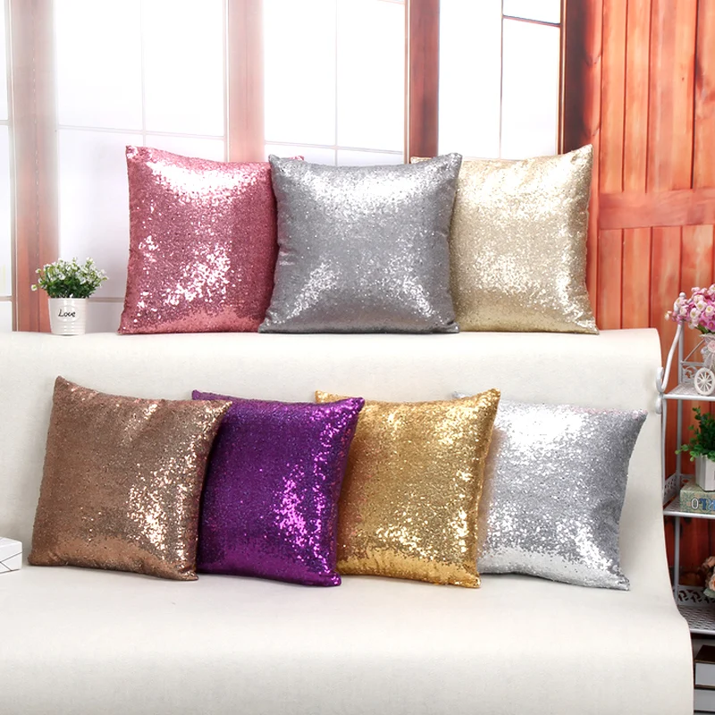 

Fashion Solid color sequin pillow case blended gold silver simple modern 6 colors 40x40cm