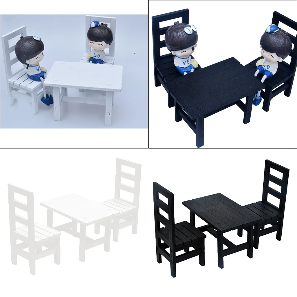 2 Set 1/6 Dollhouse Mini Oblong Dining Room Table Chairs Set Kitchen Furniture Accessories