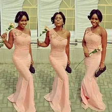 Sexy Lace One Shoulder Mermaid Bridesmaid Dresses 2017 Formal Women Vestido De Festa Custom Cheap Long Bridesmaid Gowns
