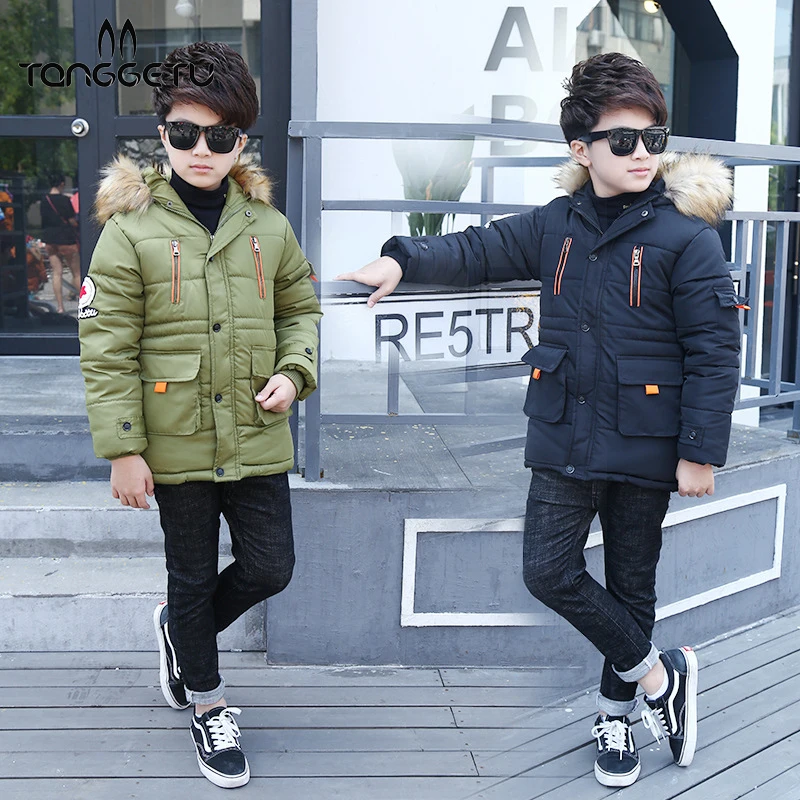 

Tanggetu New Boys Winter Warm Coats Children Fashion Jackets For Boy Hooded Clothes Casual Down Coat Thick And Solid Black