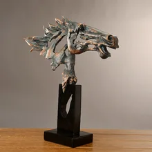 Ретро 60 см креативные ручные ремесла голова лошади Фигурка Статуя смолы животное война лошадь украшения модель дома украшение комнаты подарок
