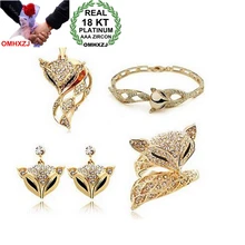 OMHXZJ AAA Циркон Кристалл Золото 18KT Платина Женская мода невесты Очаровательная лиса ожерелье серьги браслеты из колец ювелирные наборы ST34