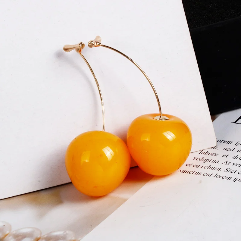 

New long orange cherry cherries earrings long pendant simple stud earrings