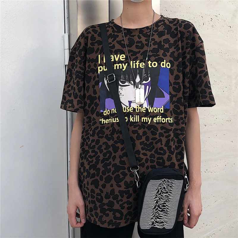 

NYOOLO 2019 Vintage leopard letters print t shirt Summer streetwear loose short sleeve O-neck Tee shirt women/men clothing tops
