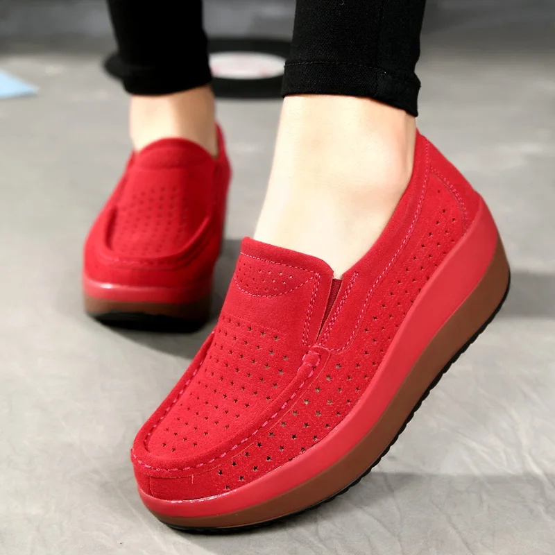 

2019 Autumn Women Flat Platform Loafers Shoes Ladies Suede Leather Hollow Casual Shoes Slip on Flats Moccasins creepers