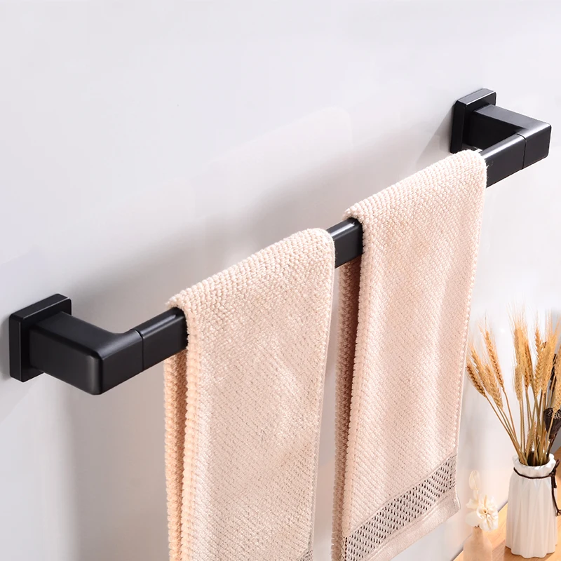 Towel Bar Holder Aluminum Wall Mounted Bathroom Towel Rack Hanging Holder Black Towel Holder Decorate Restroom Clothes Robe Rack Towel Bar Holder Aluminum Wall Mounted Bathroom Towel Rack Hanging Holder Black Towel Holder Decorate Restroom Clothes Robe Rack
