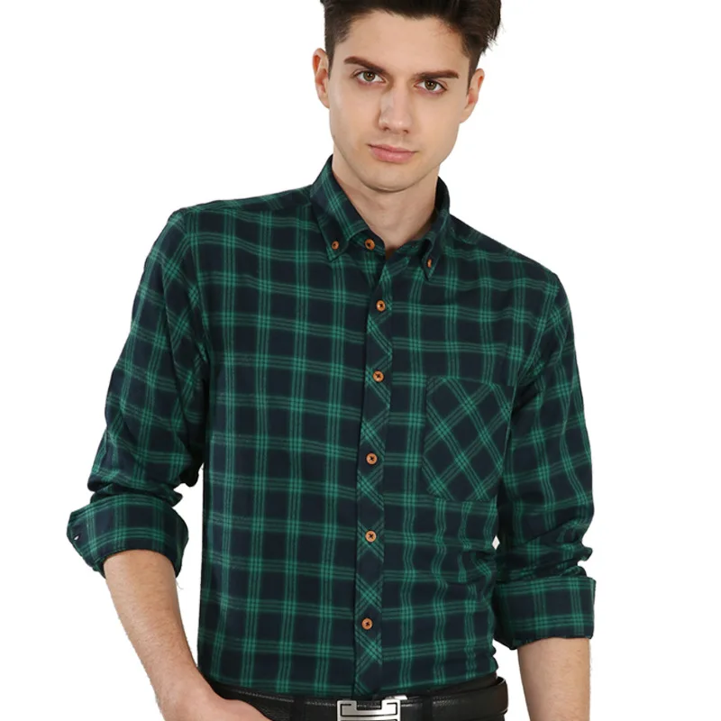 Male Style Plaid Shirt Fashion Color Contrast Long Sleeve Single ...