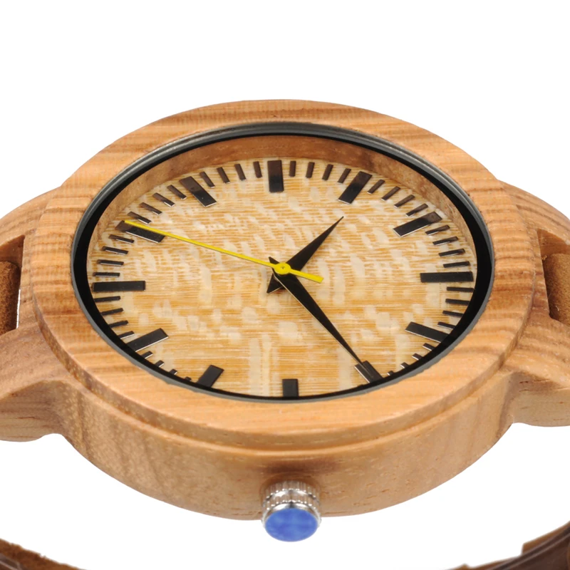 BOBO BIRD WbC20 Male Zebra Wooden Watches with Yellow Second Pointer and Soft Brown Leather Band for Men
