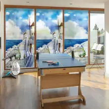 Средиземноморская летняя Наклейка на окно, балкон, подоконник, спальня, легкие непрозрачные для ванной, гостиная, ванная комната, стеклянная паста-118