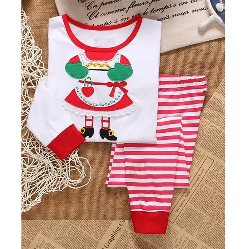 11 New Year Christmas Baby Boys Girls Sleepwear Set Kids Pajamas Suit Santa Reindeer Cartoon Nightwear Toddler Children Clothing