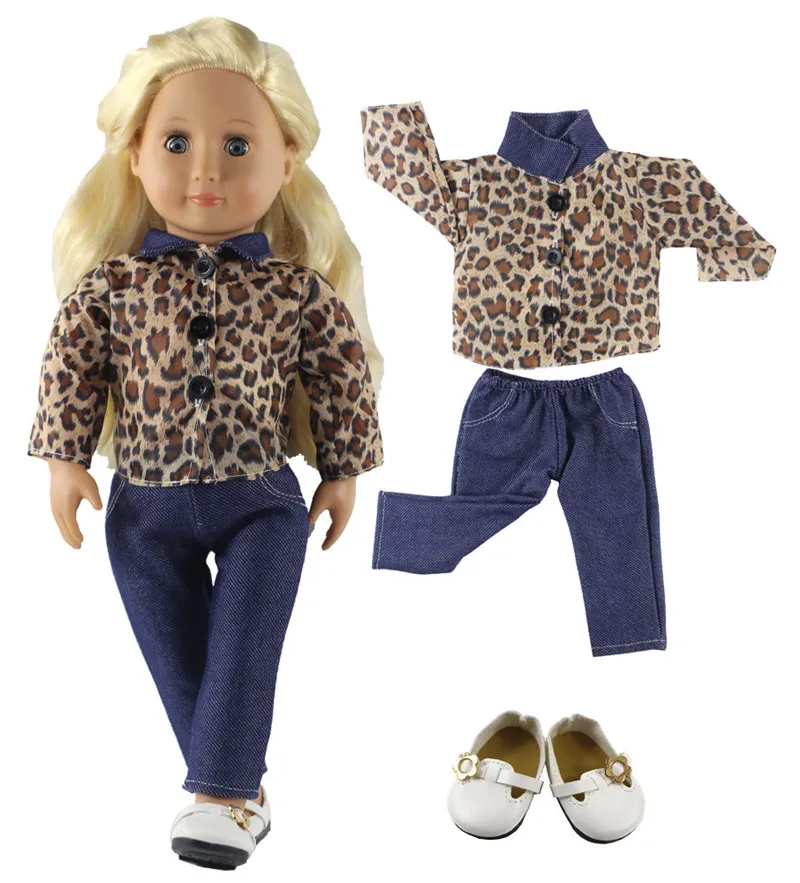 

Hot sell! 1 set Leisure handmade dress clothes outfit Leopard jeans Princess skirt for 18"American Doll+Shoes