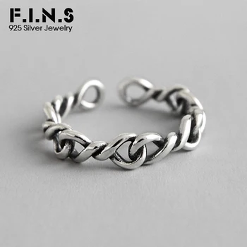 

F.I.N.S 925 Sterling Silver Rings For Women Retro Old Double Twist Winding Fine Jewelry Vintage Handmade Open Ring for Ladies