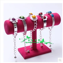 2 шт. 23*14 см Hot Pink Velvet браслета ювелирных изделий Цепочки и ожерелья часы Дисплей стенд держатель Т-образный