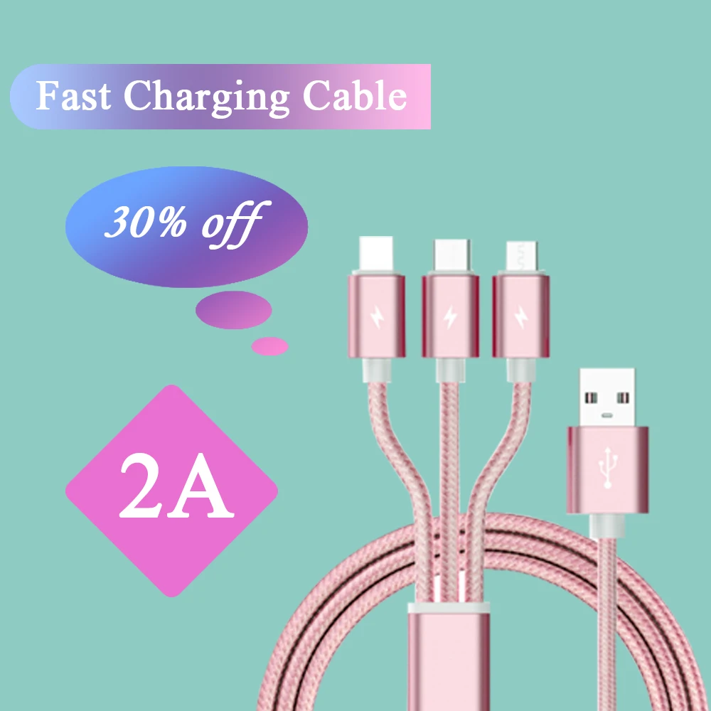 

Fast Charging date Cable 3 in 1 Cable USB Data line Micro USB Type C 8 pin 1M for i-p-h for Xiaomi/ Huawei /Android Tablet