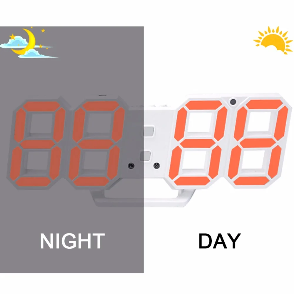 3D светодиодный электронные часы настенные стерео часы колокольчик Температура Дата Будильник Автоматическая чувствительность светильник с USB питание