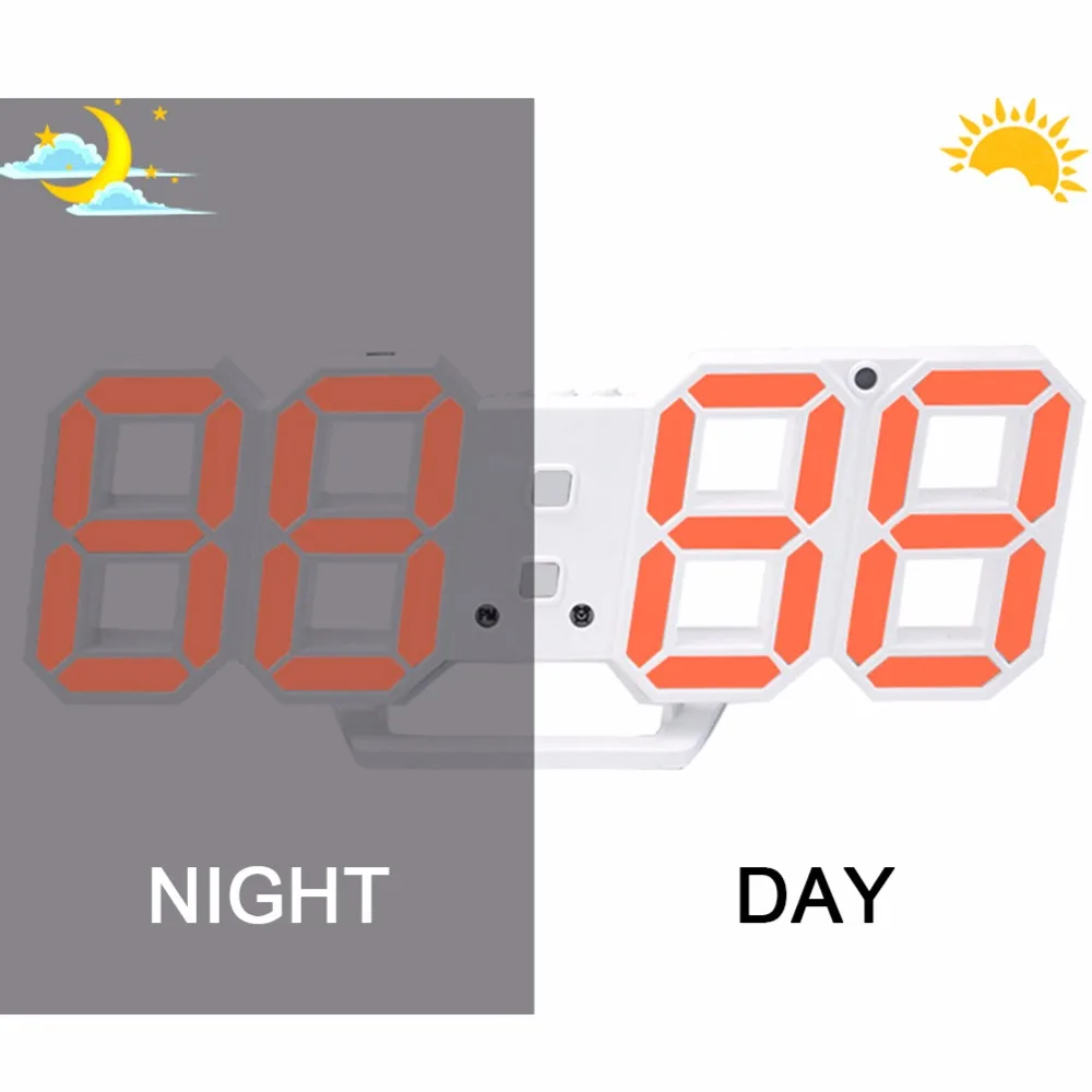 3D LED Electronic Clock Wall Stereo Clock Bell Temperature Date Alarm