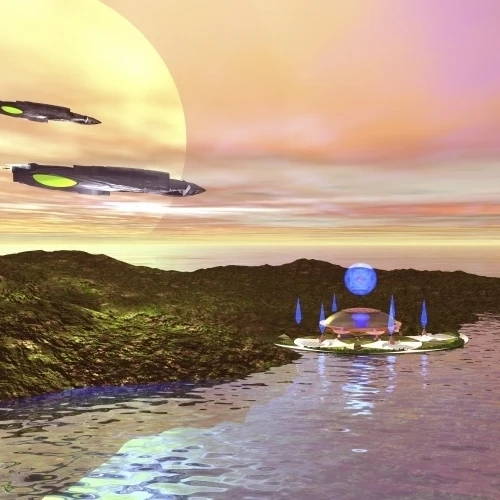 A futuristic world on another planet Poster Print (40 x 20)