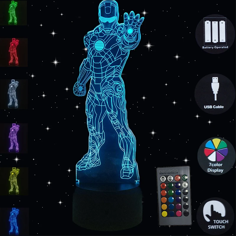Superhero LED Lamp 3D Night Lights Optical Illusion Smart Touch 7