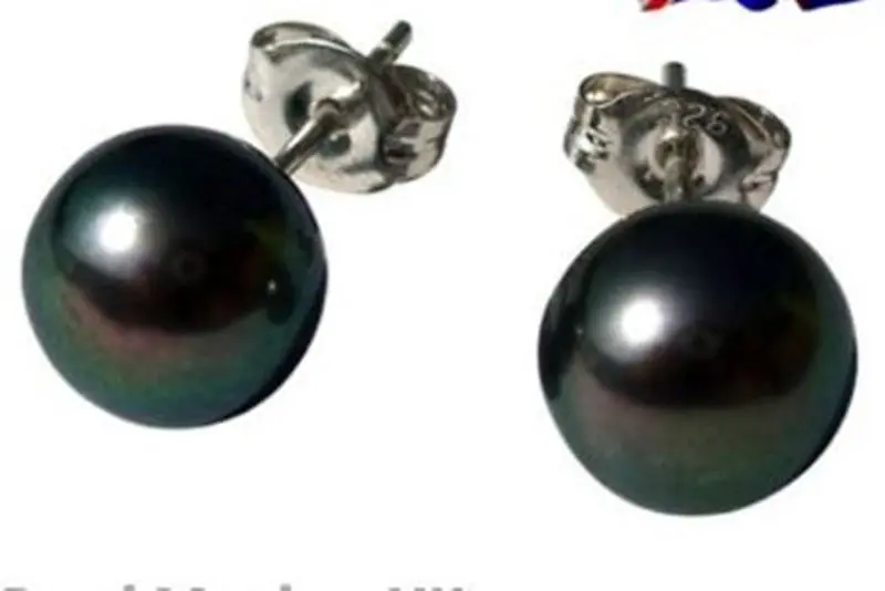 

hot sell new - Free shipping GENUINE FRESHWATER BLACK PEARL STUD EARRINGS 925 STERLING SILVER 8-9MM