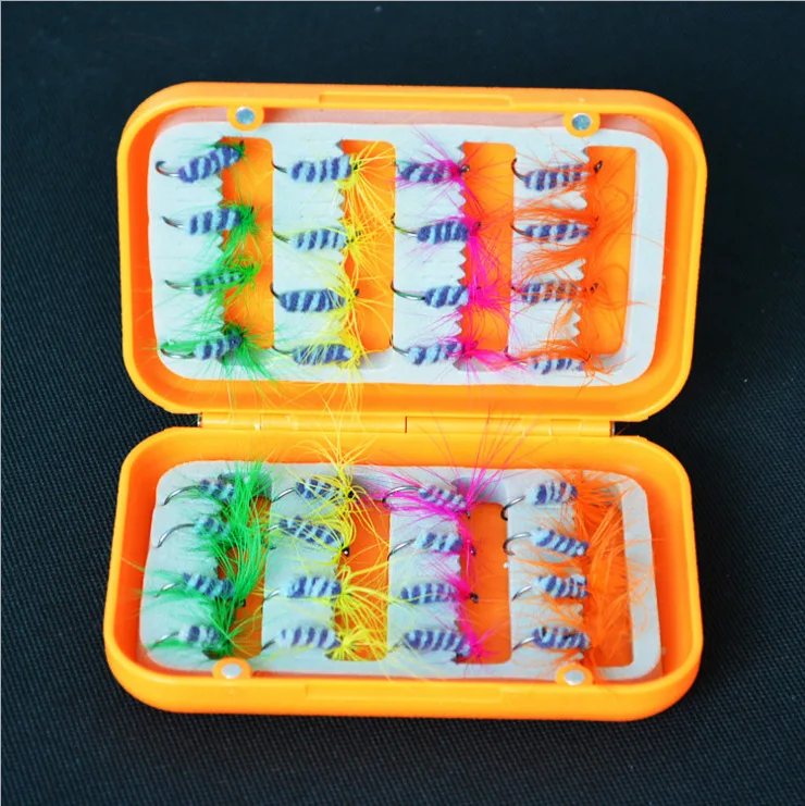 

32pcs/set Artificial Fishing hooks Lures with Waterproof Plastic Box Different Color Flies Single Dry Fly Fishing Hooks Lures