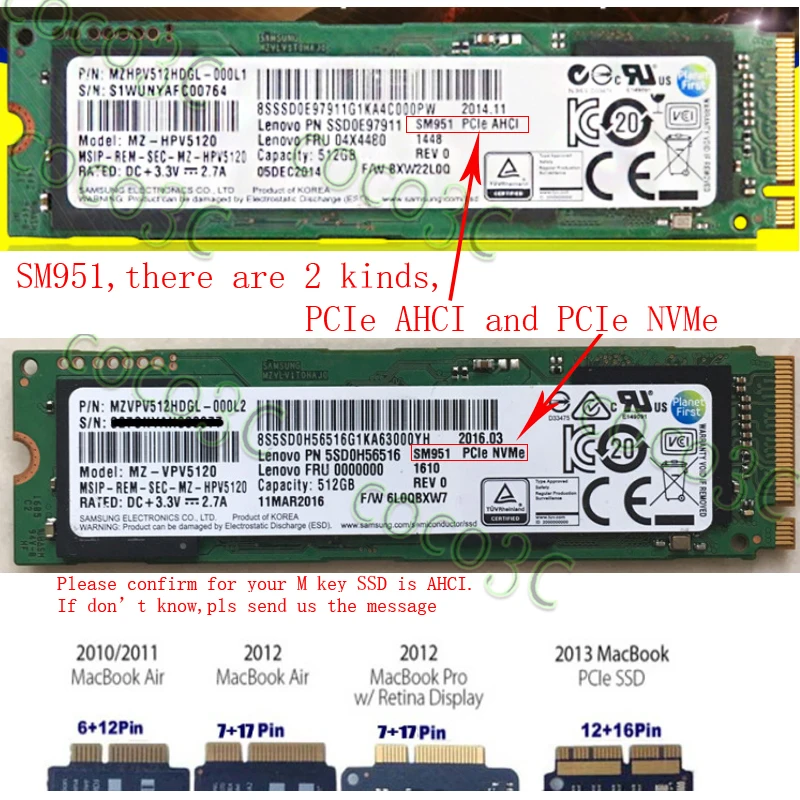 SSD адаптер M2 на SSD для Macbook Air 2013 M.2 MKey PCIe X4 NGFF на SSD для ноутбука Apple