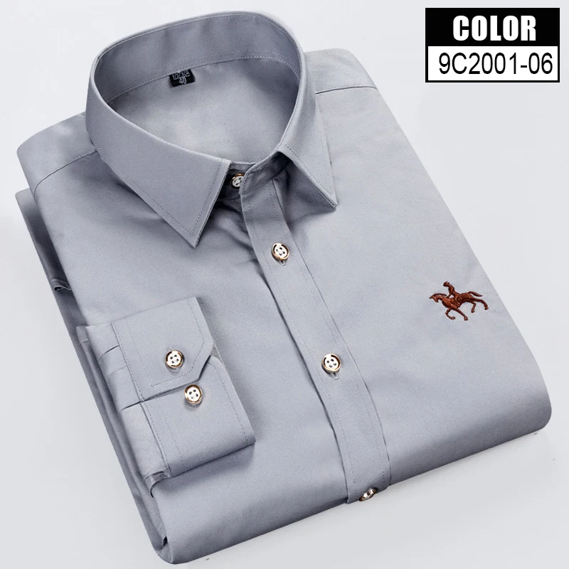 Mens cotton office work shirts Solid Color man Shirt Men Formal Social Dress Shirt Brand Casual Shirt clothes - Цвет: 9C-2001-06