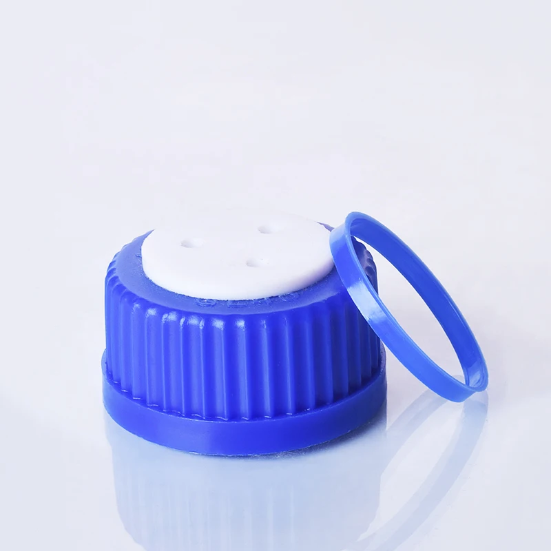 Синяя Резьбовая крышка с 3 отверстиями, GL 45 мм, пластиковая Резьбовая крышка с резьбовым ободком, крышка для мобильного жидкого флакона