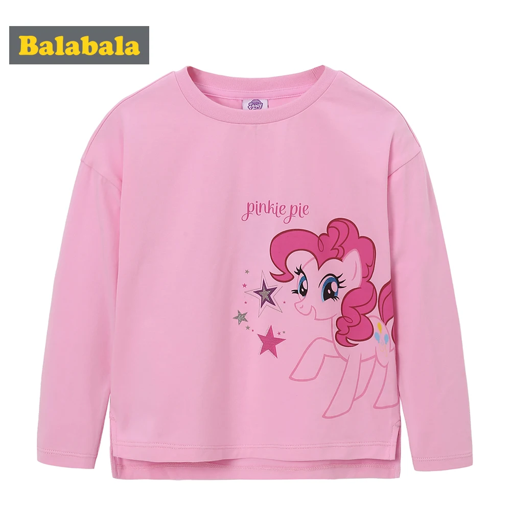 

Balabala Toddler Girl Cartoon Print Long-sleeved Shirt Children Kid Ribbed Crewneck Sweatshirt with Slits at Side Longer at Back