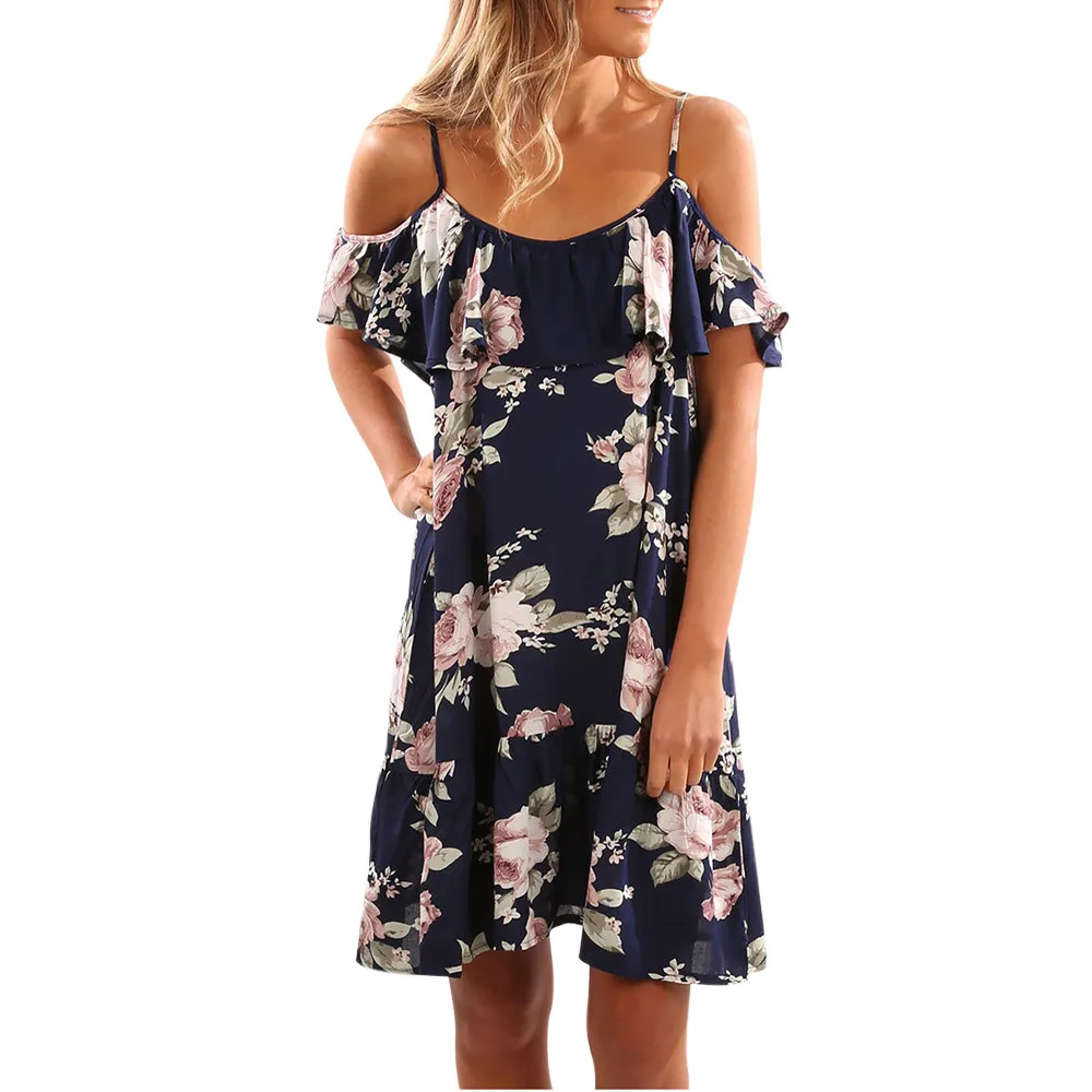 

2019 New Social Women Summer Floral Ruffles Dress Off Shoulder Mini Dress Beach Party Mini Dresses Summer Fashion Sweet New
