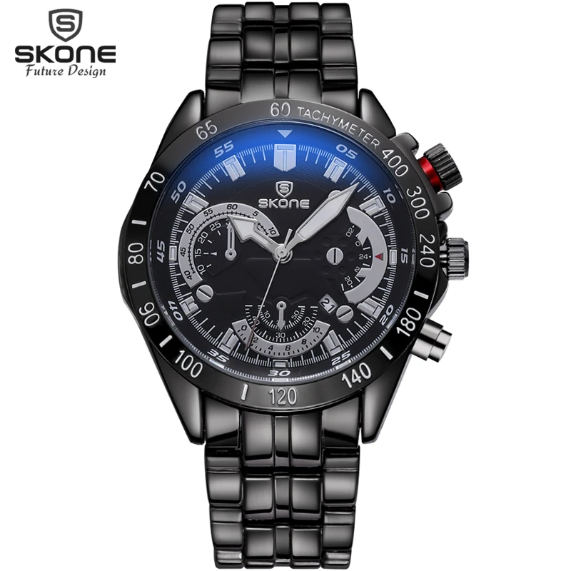 relogio masculino SKONE Luxury Brand Full Stainless Steel Analog Display Date Men's Quartz Watch Business Watch Men Watch