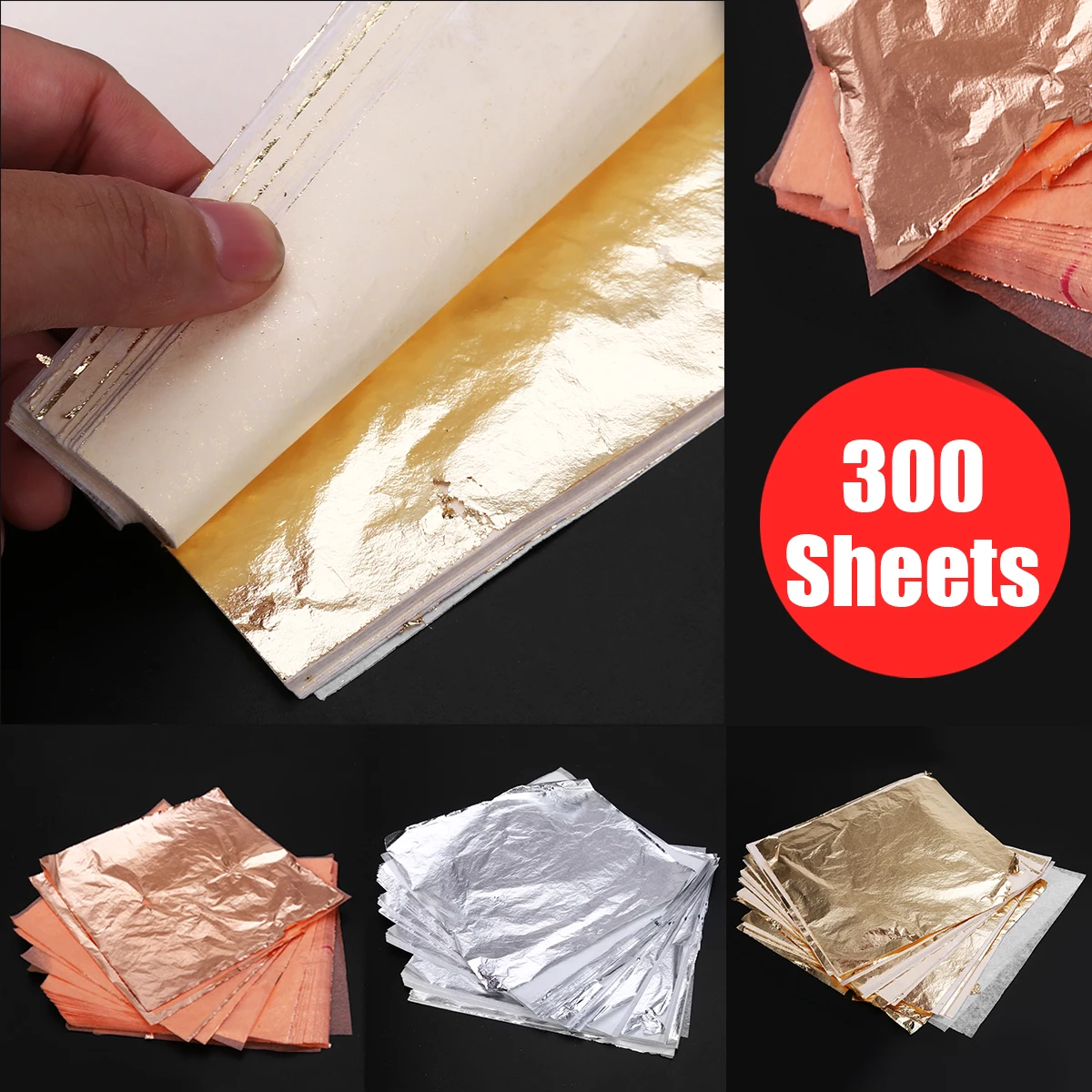 

300 Sheets Gold+Silver+Copper Foil Leaf Gilding Art Craft Imitation DIY Accessories For Decorating Ceiling Wall 140*140mm