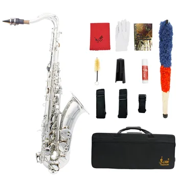 

LADE Brass Bb Tenor Saxophone Sax Carved Pattern Pearl White Shell Buttons Wind Instrument with Case Gloves