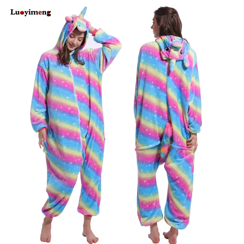 Kigurumi Unicornio Пижама для взрослых животных Единорог комбинезон для женщин и мужчин зимние пижамы костюм пижамы фланелевые пижамы комбинезоны комбинезон - Цвет: purple blue tenma