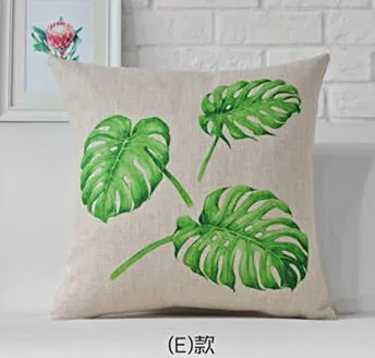 Современные европейские квадратные подушки с зелеными листьями, подушки для дивана с растительным поясом, наволочки из хлопка и льна, домашний декор - Цвет: E
