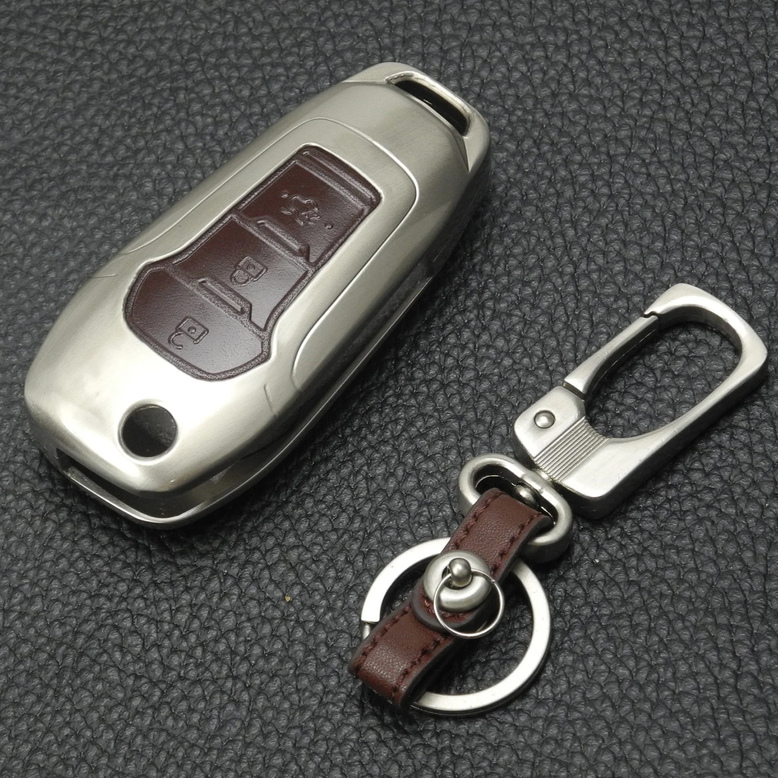 Jingyuqin Флип складной чехол дистанционного ключа для Ford Focus Mondeo Mustang Explorer 3 кнопки брелок цинковый кожаный чехол