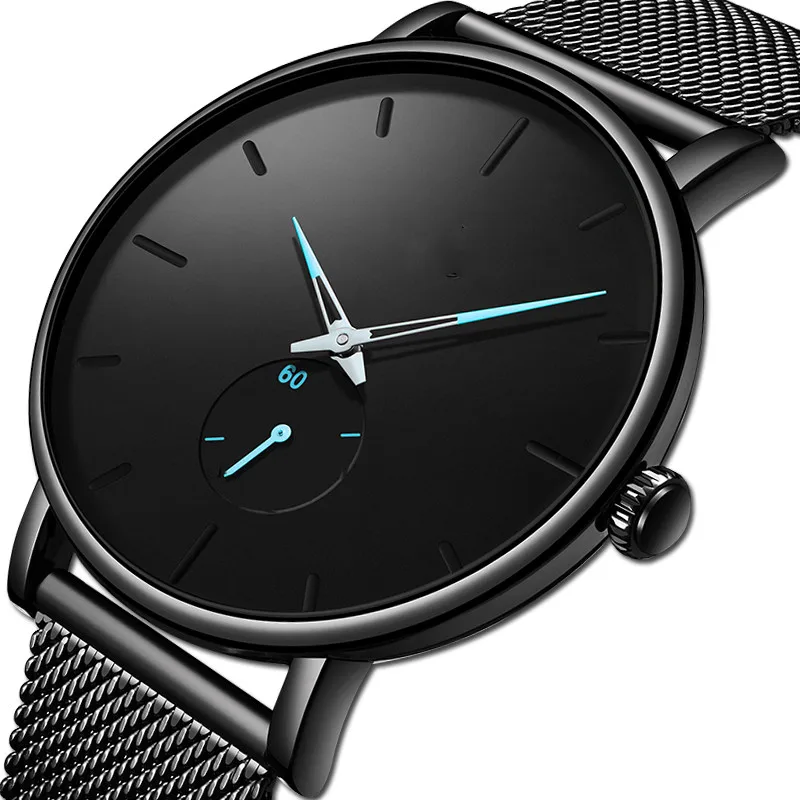 

Fashion Quartz Casual Watches Minimalism Brand New Men Casual Stainless Steel Mesh Strap Ultra Thin Business WristWatch