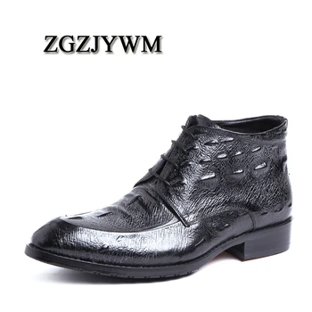 

ZGZJYWM Fashion Spring/Autumn Boots High Quality Genuine Leather Pointed Toe Lace-Up Oxford Ankle Party Wedding Boots For Men